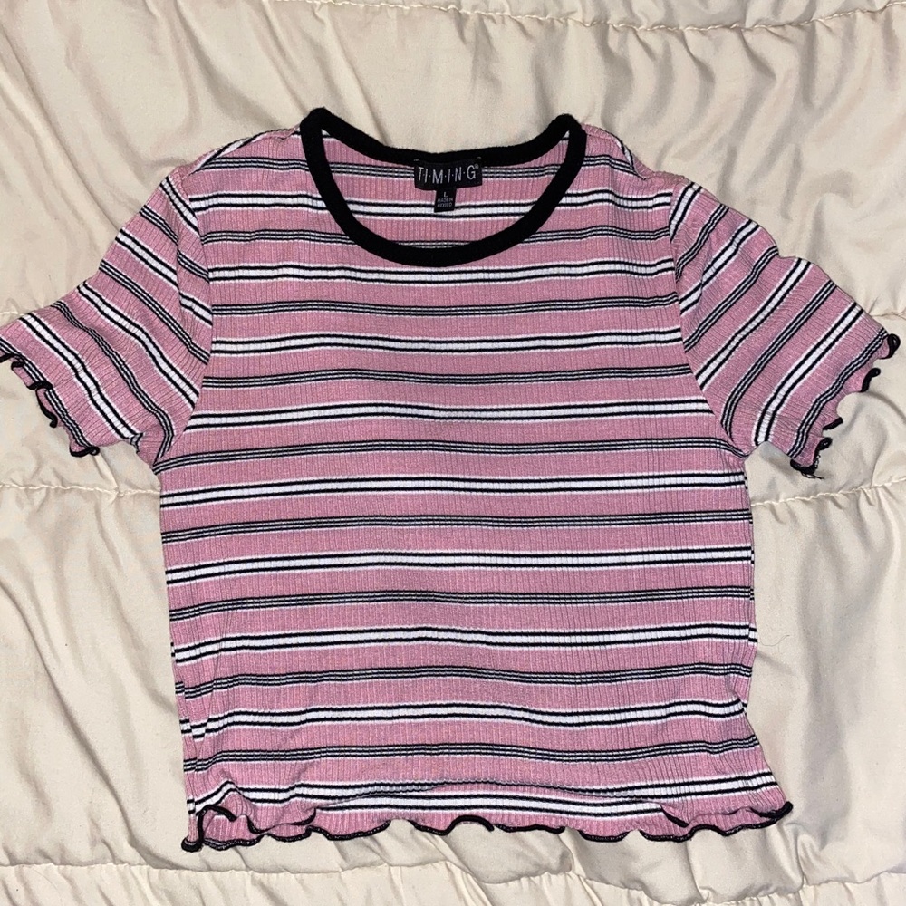 striped pink,white and black crop shirt